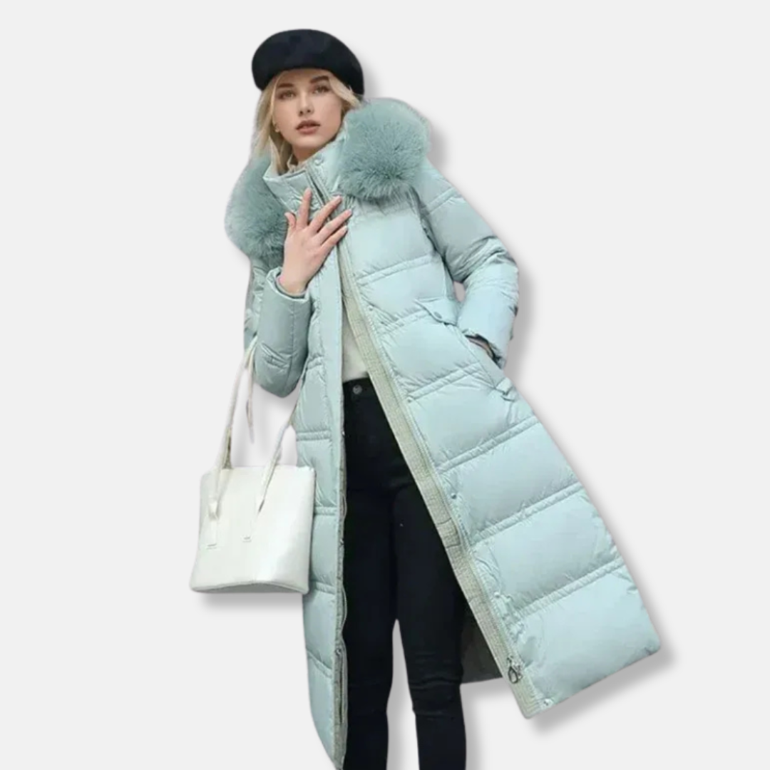 Mia Relaxed Fit Long Puffer Jacket | Fur Trim Long Puffer Jacket