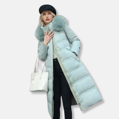 Mia Relaxed Fit Long Puffer Jacket | Fur Trim Long Puffer Jacket