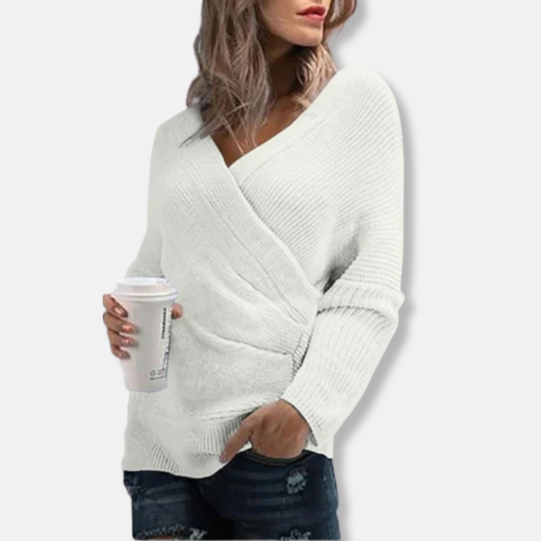 Elizabeth Relaxed Fit Wrap Sweater | Textured V-Neck Wrap Sweater