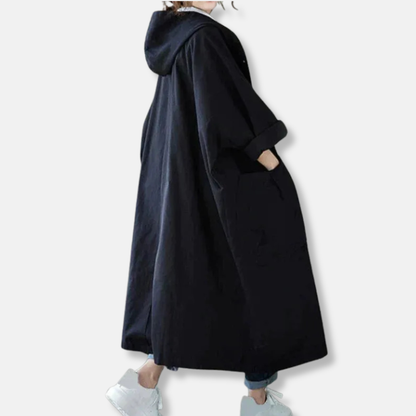 Aria Oversized Trench Coat | Hooded, Button Front Trench Coat