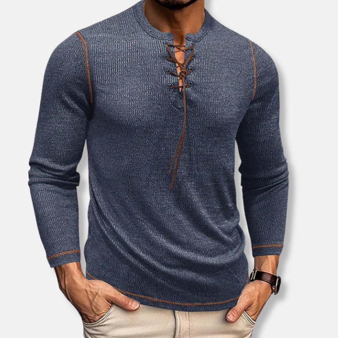 Valerio Slim Fit Henley Shirt | Lace-Up Neck Henley Shirt