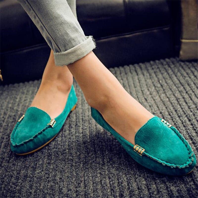 Dame Loafers - Denimstoff - Slip-on - Dekorative Metalldetaljer - Komfortsåle