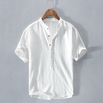 Men's Shirt with Short Sleeves – Relaxed Fit – Natural Fibers – Mandarin Collar