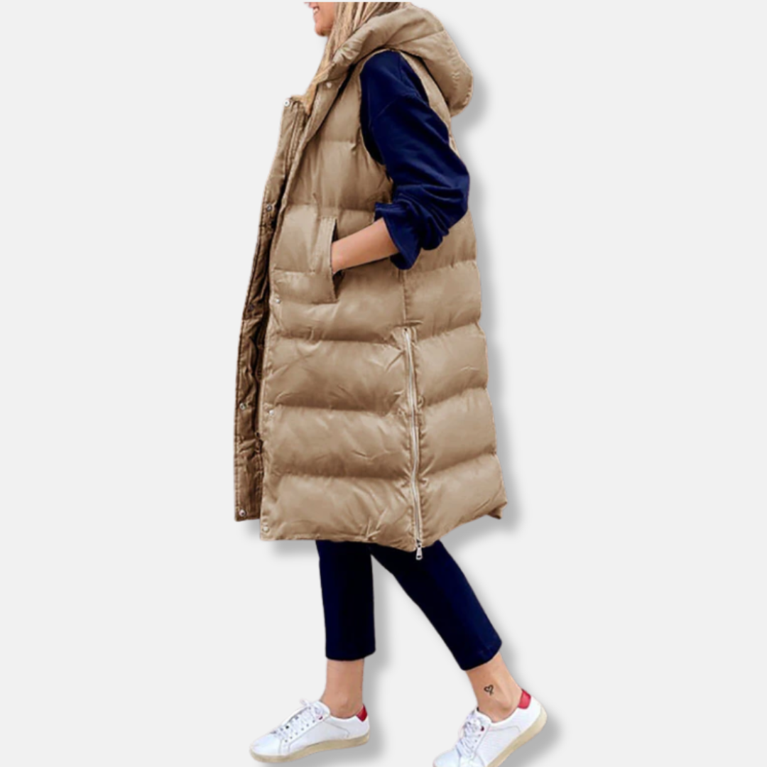 Clara Oversized Long Puffer Vest | Hooded Long Puffer Vest