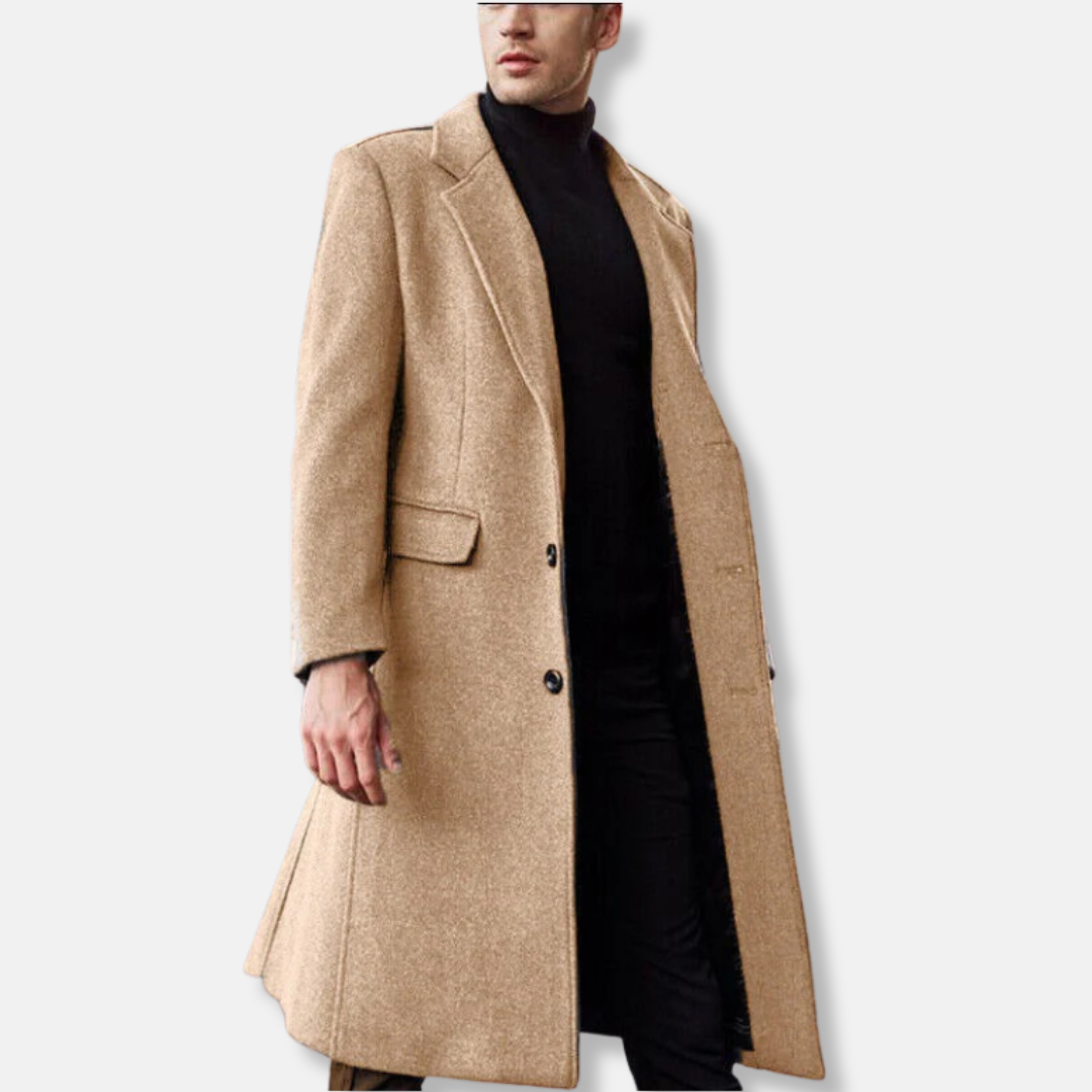 Men's Coat – Wool Blend – Tailored Fit – Buttoned – Classic Formal Style