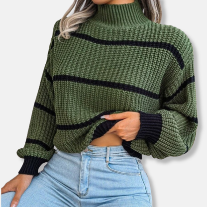Nancy Oversized Turtleneck Sweater | Striped Cropped Sweater