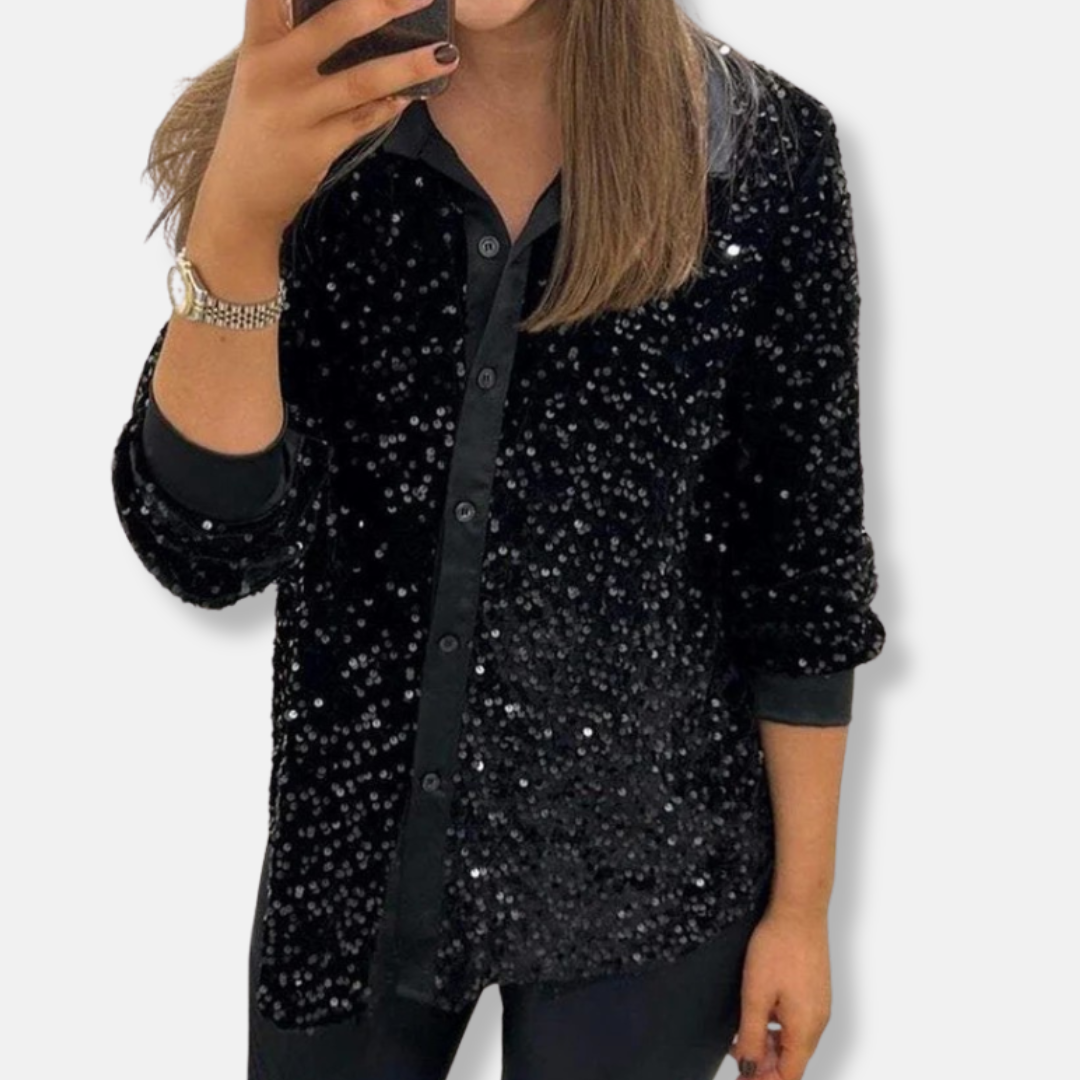 Women's Shirt – Sequins – Relaxed Fit – Classic Collar – Party Outfit
