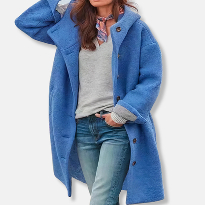 Eliza Wool Oversized Coat | Hooded Knee-Length Coat