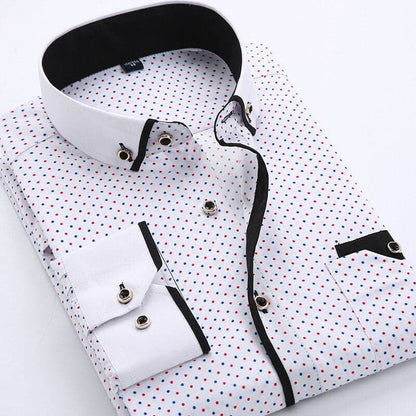 Men's Shirt – Classic Fit – Breathable Fabric – Geometric Pattern – Contrast Details
