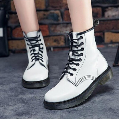 Dame Combat Boots - Skinn - Snøring - Ankelhøy - Robust Gummisåle