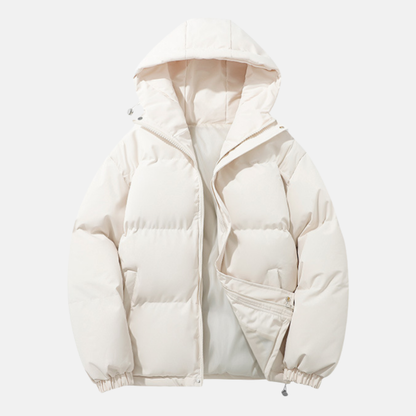 Men’s Puffer Coat - Woven Synthetic - Relaxed Fit - Hip Length - Padded Hood