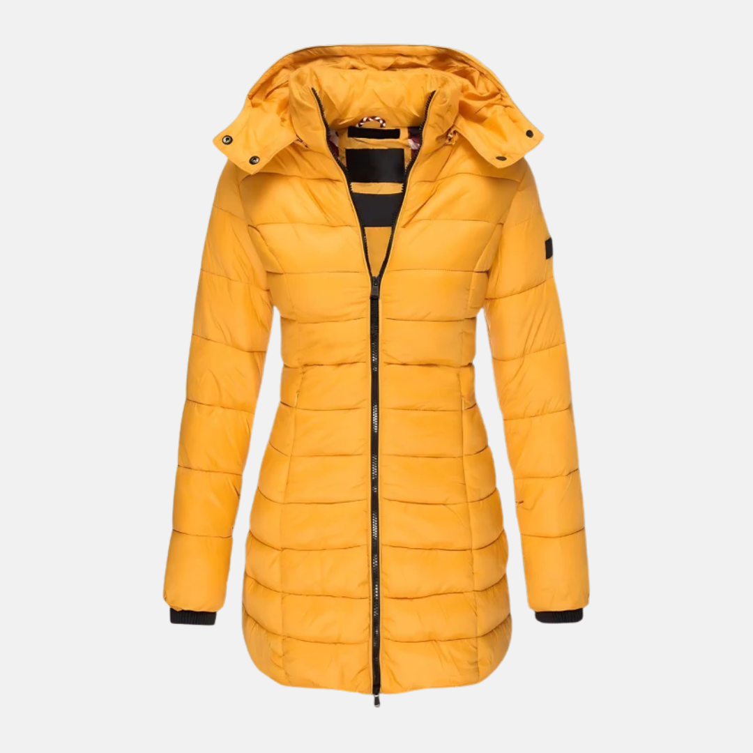 Women’s Puffer Coat - Slim Fit - Mid-Thigh Length - Hooded