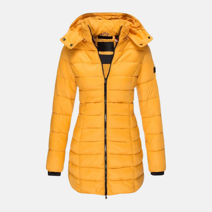 Women’s Puffer Coat - Slim Fit - Mid-Thigh Length - Hooded