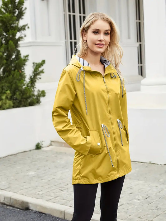 Women's Rain Jacket - Waterproof with Hood - Adjustable Fit - Practical Pockets