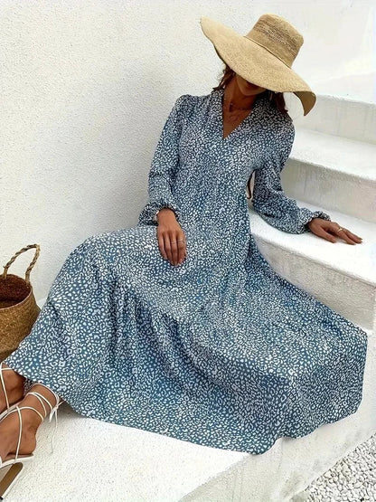 Women's Maxi Dress - Long Sleeve V-Neck - Loose Fit - Light and Airy Fabric