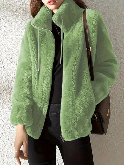Women's Teddy Jacket – Plush Fleece – Oversized Fit – High Collar Zipper Design