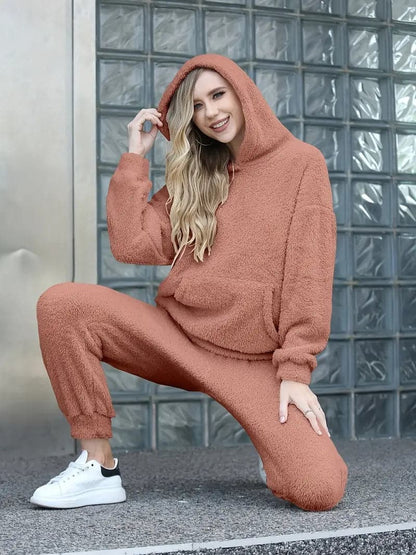 Women's Cozy Set - Soft Sherpa Fleece - Oversized Hoodie & Pants - Comfortable Fit