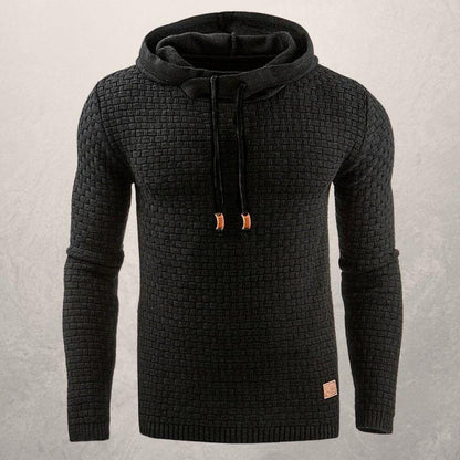 Men's Hoodie – Slim Fit – Soft Knit – Checkered Texture – Long Sleeves