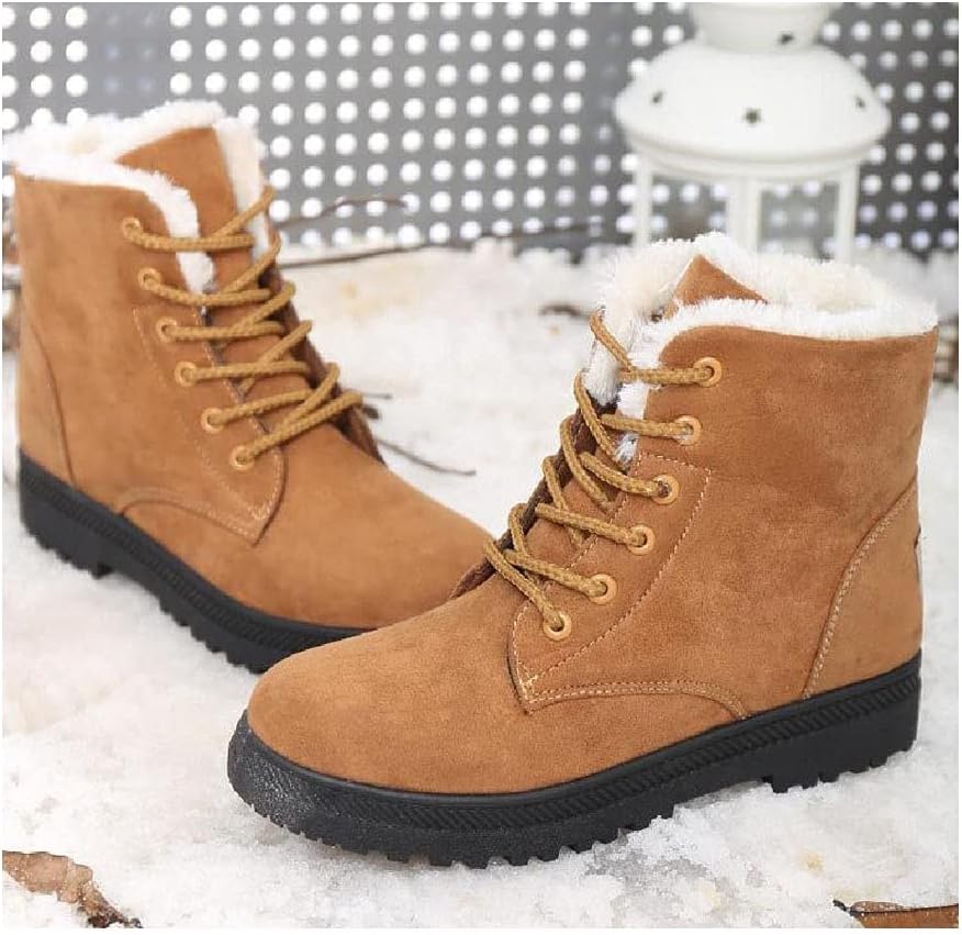 Dame Snørestøvler – Semsket Look – Fuskepelsfôr – Komfortabel Flat Såle