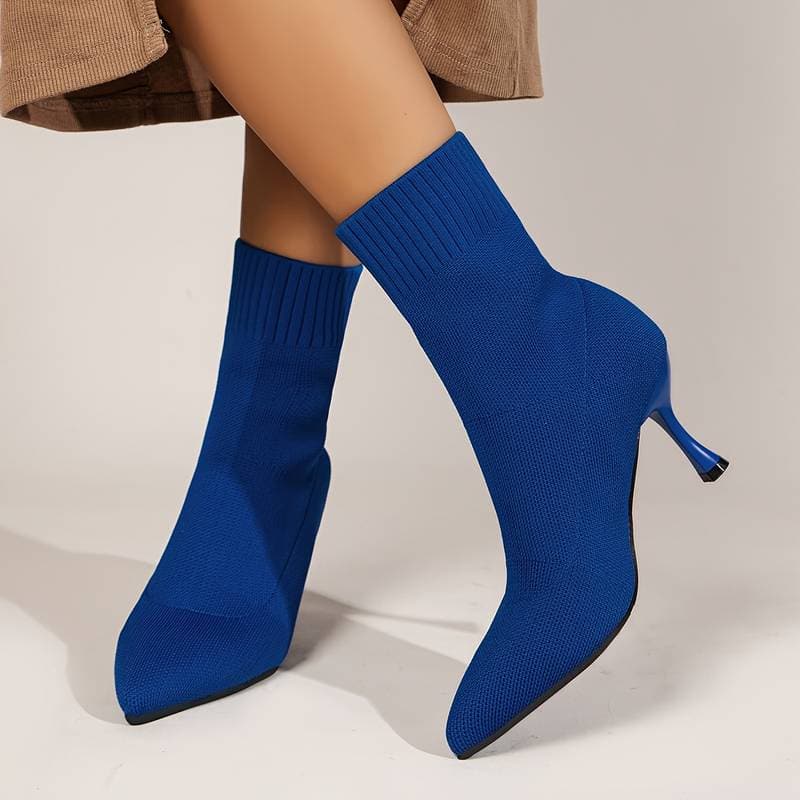 Women's Ankle Boots - Knitted Sock Boots - Pointed Toe - Slim Stiletto Heel - Tight Fit