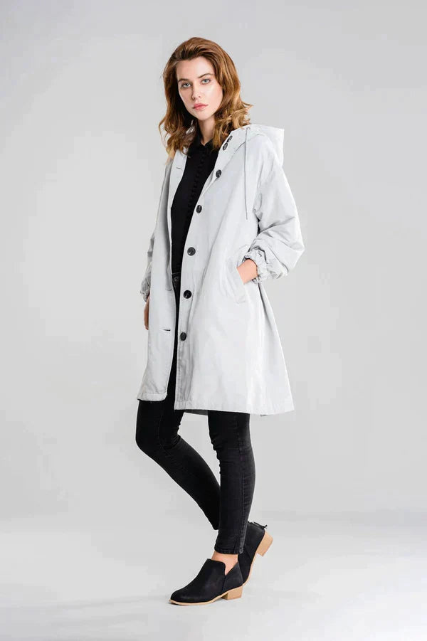 Women's Raincoat – Relaxed Fit – Hood – Button Closure – Water-Repellent – Hip Length