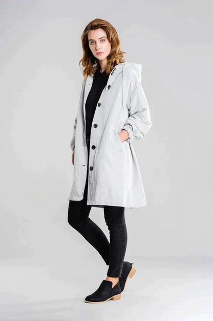 Women's Raincoat – Relaxed Fit – Hood – Button Closure – Water-Repellent – Hip Length