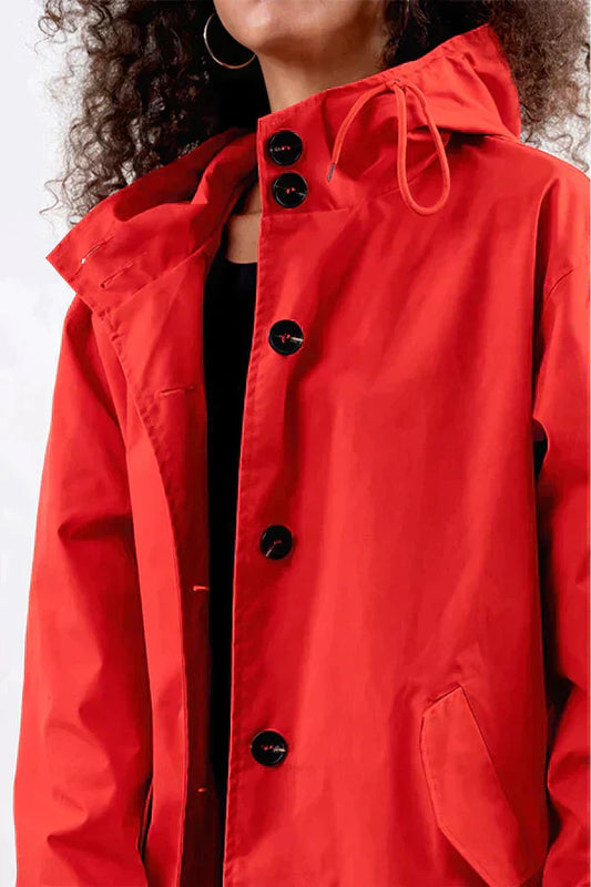 Women's Raincoat – Relaxed Fit – Hood – Button Closure – Water-Repellent – Hip Length