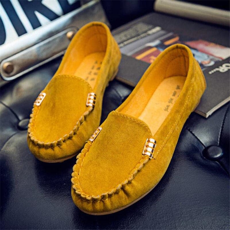 Dame Loafers - Denimstoff - Slip-on - Dekorative Metalldetaljer - Komfortsåle
