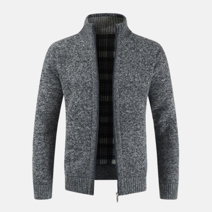 Giacomo High Collar Zip Cardigan | Plaid Lining Cardigan