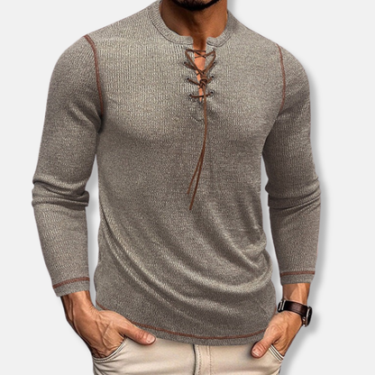 Valerio Slim Fit Henley Shirt | Lace-Up Neck Henley Shirt