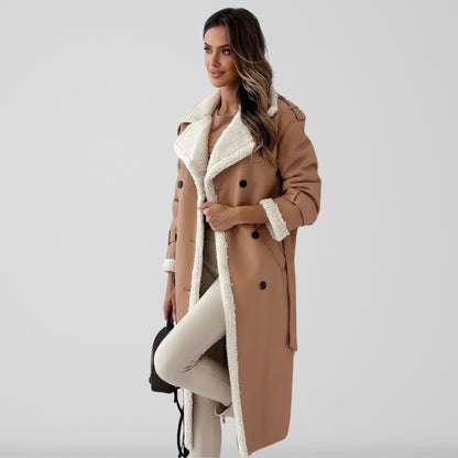 Women’s Coat - Faux Leather - Oversized Fit - Midi Length - Double Breasted - Shearling Lined