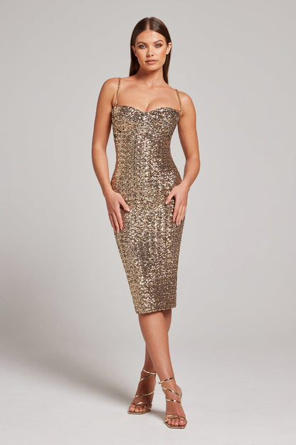 Dress for Women – Sequin – Slim Fit – Sleeveless – Spaghetti Straps – Midi Party Outfit
