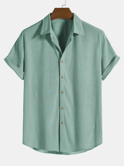 Men's Shirt – Short-Sleeved Cord – Classic Collar – Relaxed Fit – Button Closure