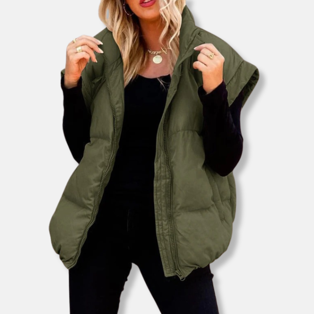 Erin Relaxed Fit Puffer Vest | High Collar, Quilted Puffer Vest