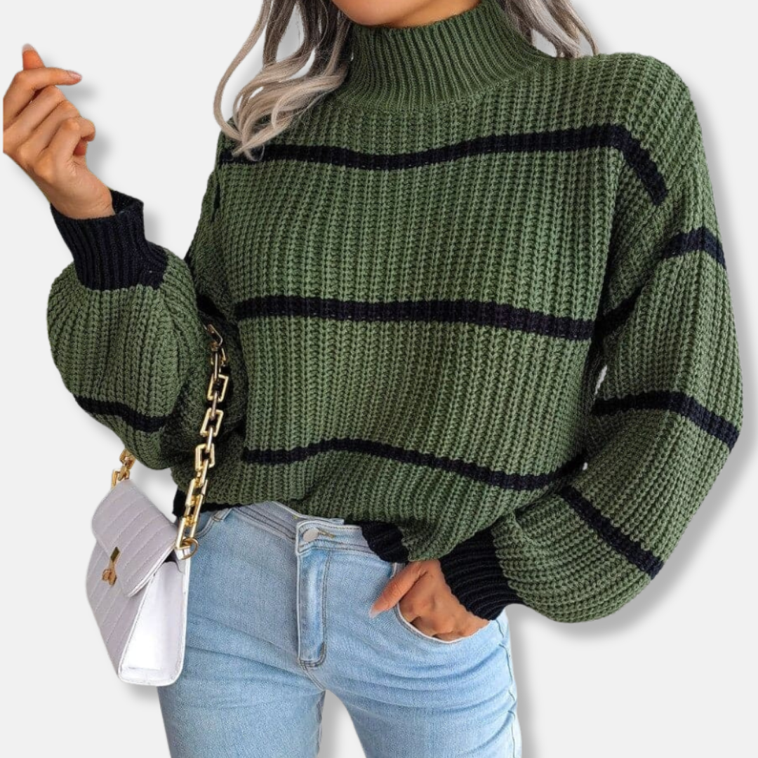 Nancy Oversized Turtleneck Sweater | Striped Cropped Sweater