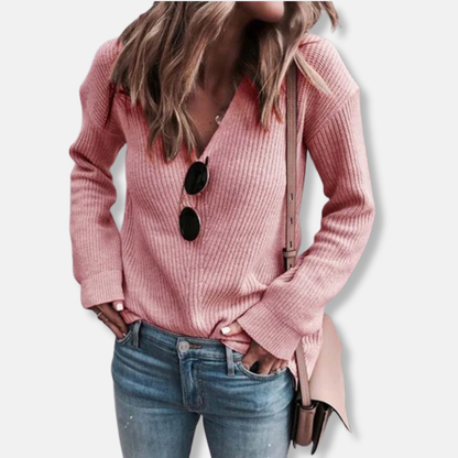 Veronica V-Neck Sweater | Ribbed Relaxed Fit Sweater