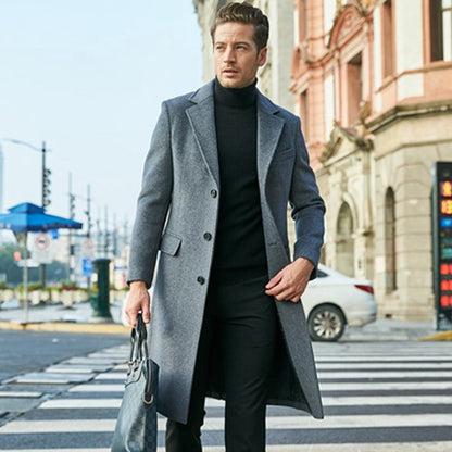 Men's Coat – Tailored Fit – Knee Length – Wool Texture – Classic Cut