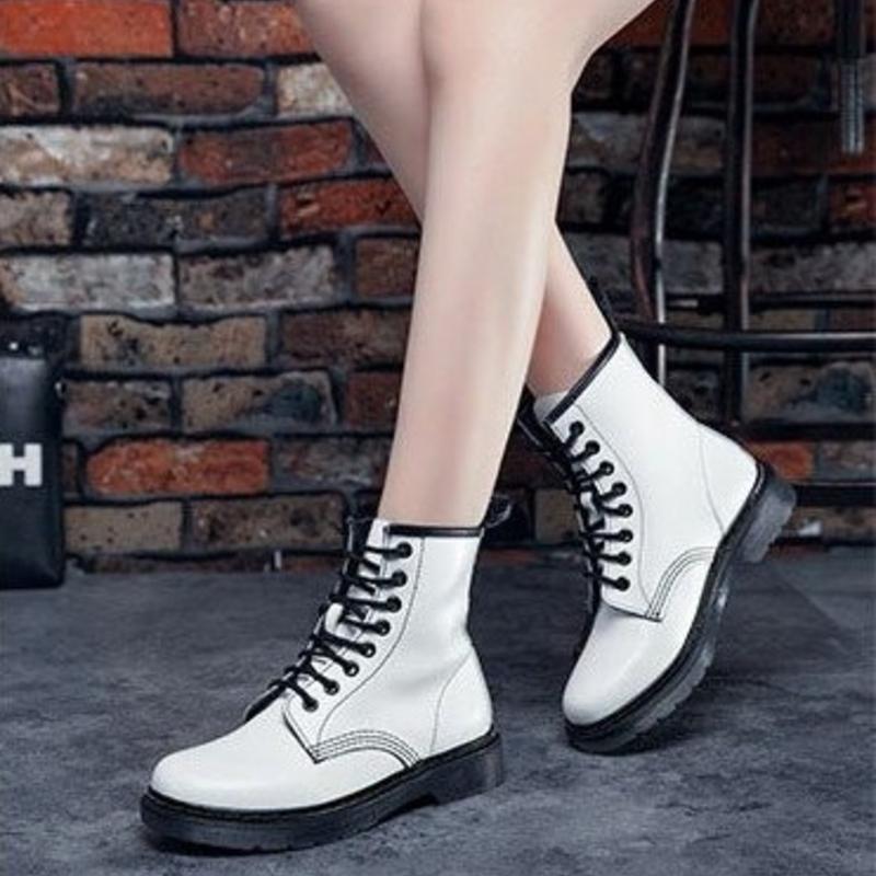 Dame Combat Boots - Skinn - Snøring - Ankelhøy - Robust Gummisåle
