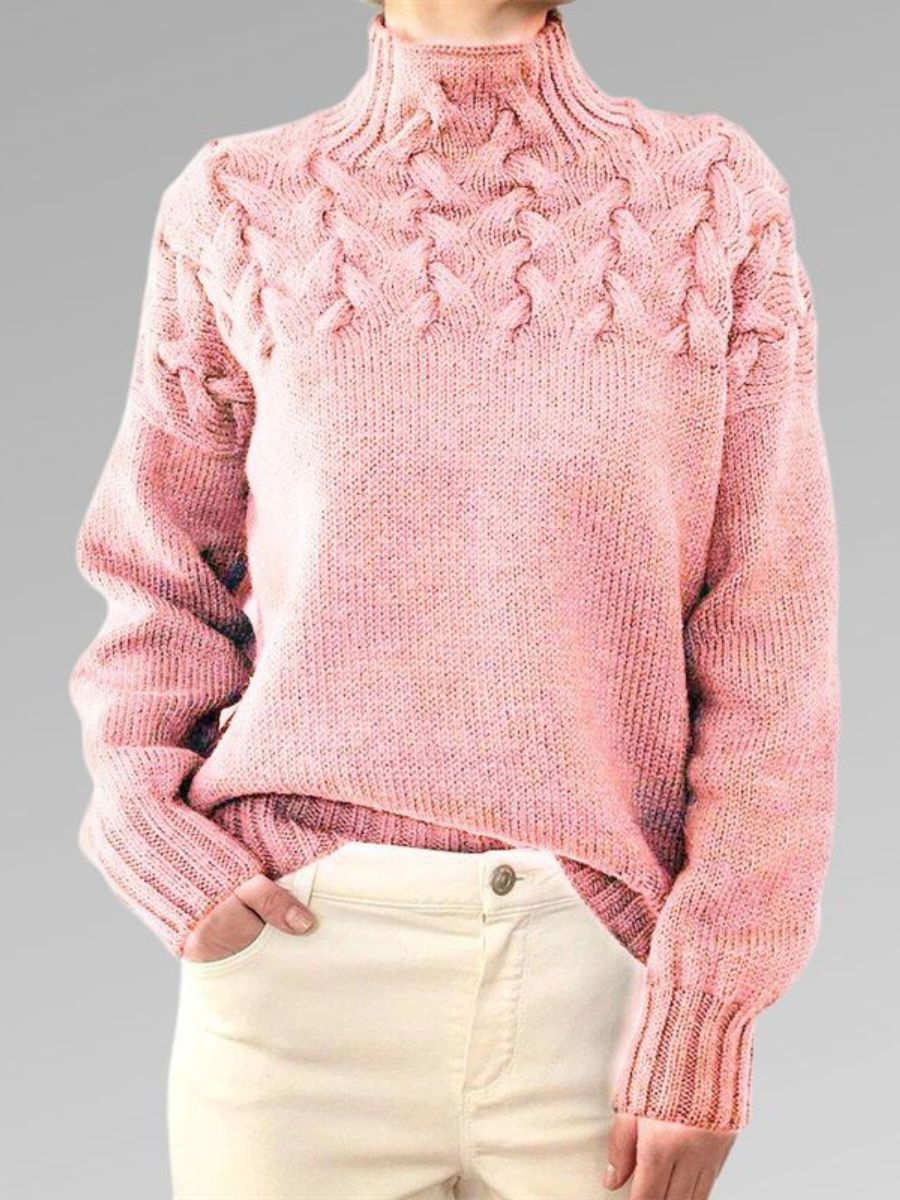 Women's Sweater – Wool Blend – Relaxed Fit – Cable Knit – High Neck
