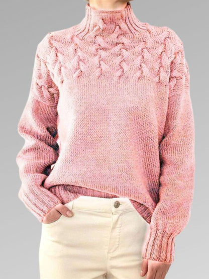 Women's Sweater – Wool Blend – Relaxed Fit – Cable Knit – High Neck