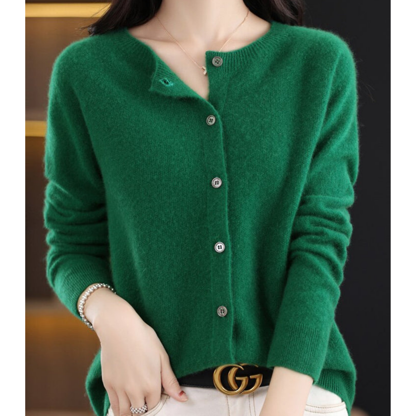 Dame Cardigan - Myk Ull-Kasjmir - Rund Hals - Knappelukking - Komfortabel Passform