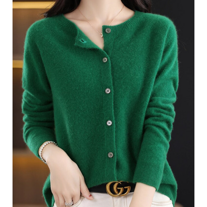 Dame Cardigan - Myk Ull-Kasjmir - Rund Hals - Knappelukking - Komfortabel Passform