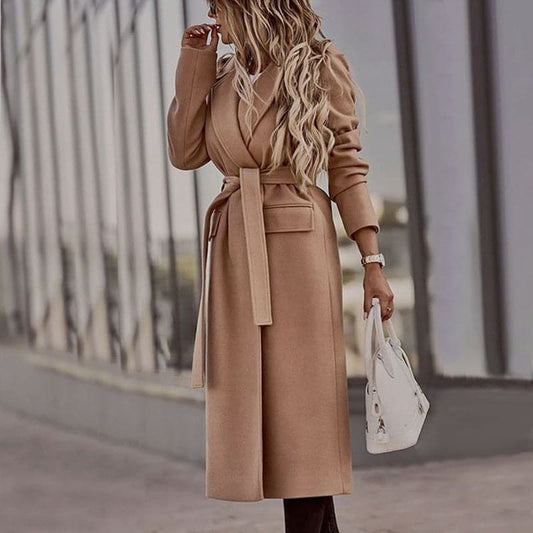 Women's Trench Coat – Long Elegant Fit – Belted Waist – Classic Wide Lapels