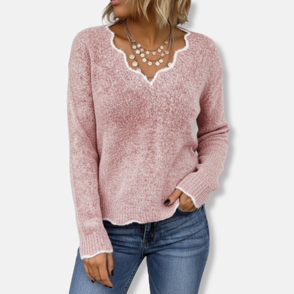 Women's Sweater – Wool Knit – Relaxed Fit – Wavy Neckline – Soft Everyday Style
