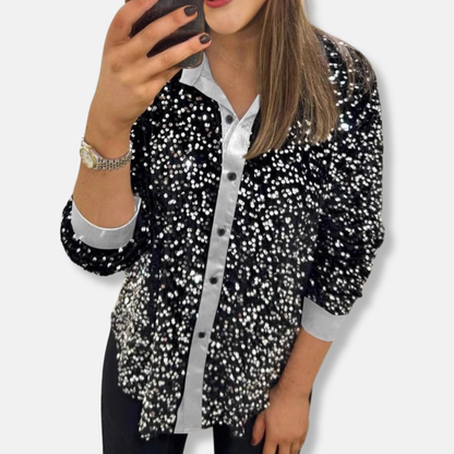 Women's Shirt – Sequins – Relaxed Fit – Classic Collar – Party Outfit