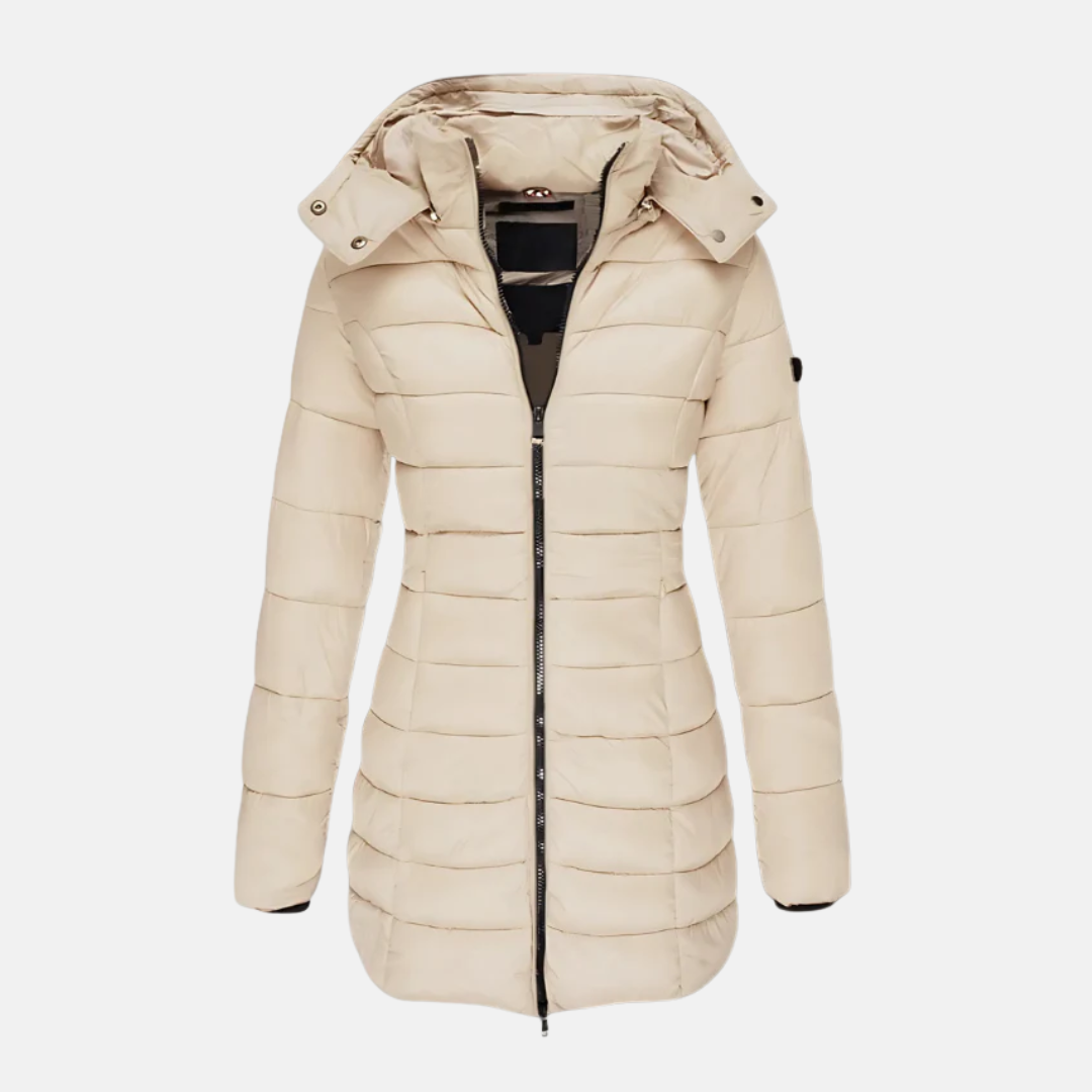 Women’s Puffer Coat - Slim Fit - Mid-Thigh Length - Hooded
