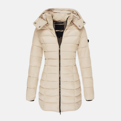 Women’s Puffer Coat - Slim Fit - Mid-Thigh Length - Hooded