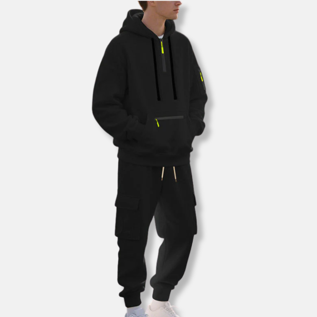 Men's Tracksuit – Relaxed Fit – Half-Zip Hoodie – Cotton Blend Cargo Pants