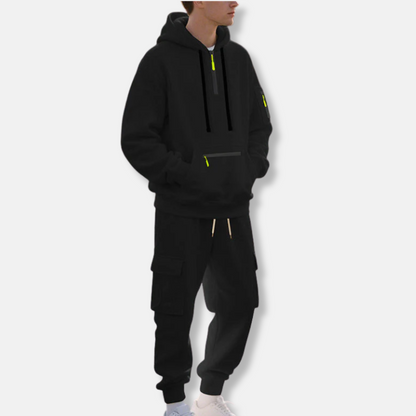 Men's Tracksuit – Relaxed Fit – Half-Zip Hoodie – Cotton Blend Cargo Pants