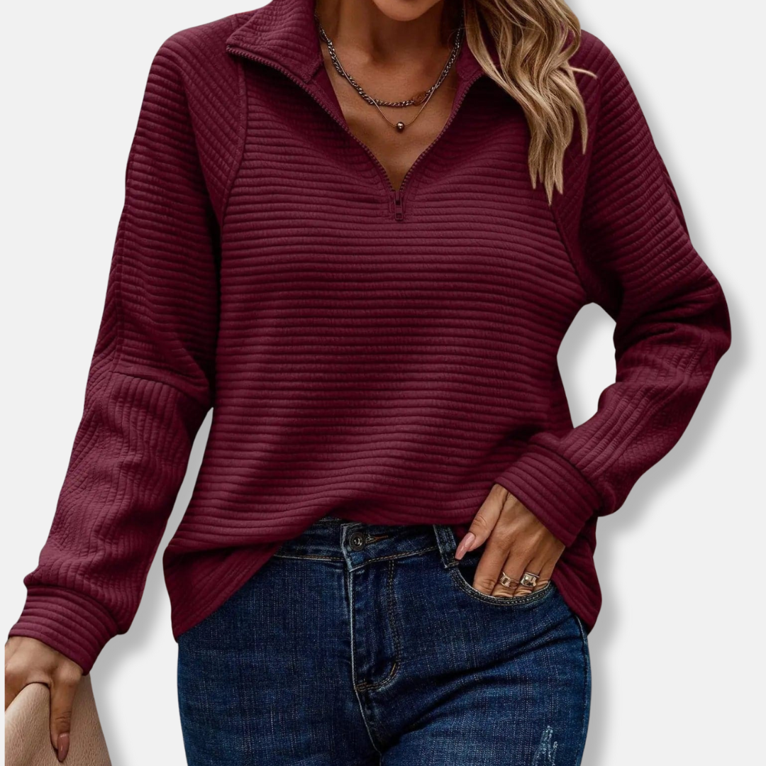 Teresa Relaxed Fit Half-Zip Sweater | Ribbed Half-Zip Sweater